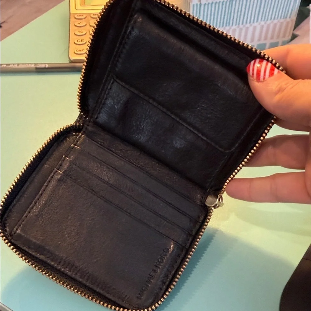 Michael Kors Black and Brown Logo Wallet MK small card coin purse designer